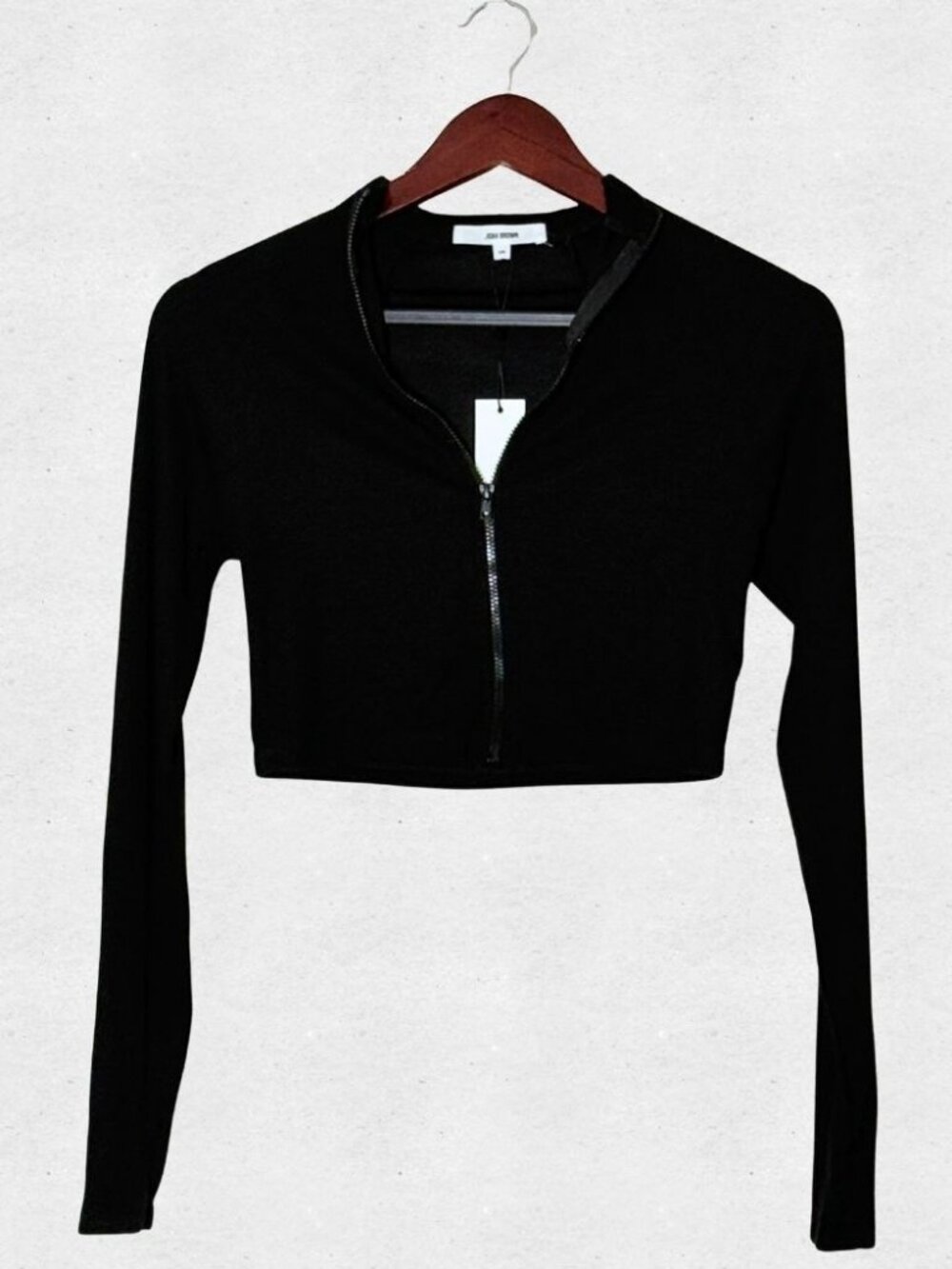 NWT Joah Brown Crop Top Black Long Sleeve Zip Up Shirt Small Medium Streetwear